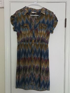 Sonoma Multicolor Chevron Midi Dress in Blue, Mustard, Burgundy